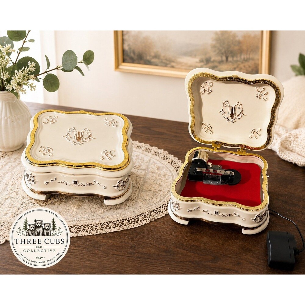 Beautiful Vintage Porcelain Mr. Christmas All-Season Symphonium Music Box Gold